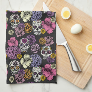 Paño De Cocina Calaveras de azúcar floral Dia de los Muertos