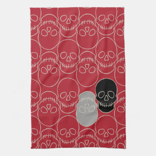 Paño De Cocina Calaveras - Rojo en sangre y blanco óseo