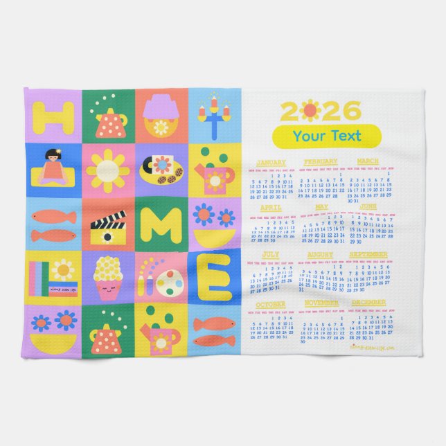 Paño De Cocina Calendador de hogar personalizado y feliz 2026 (Horizontal)
