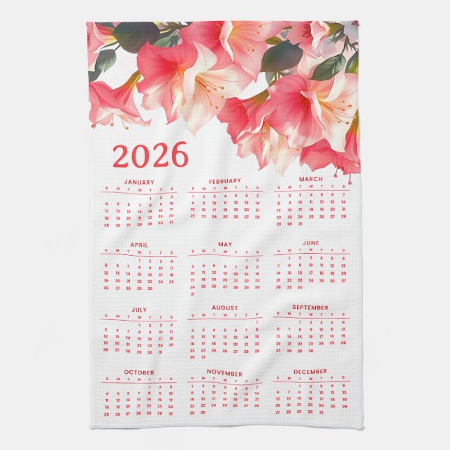 Paño De Cocina Calendar 2026 with flowers (Vertical)