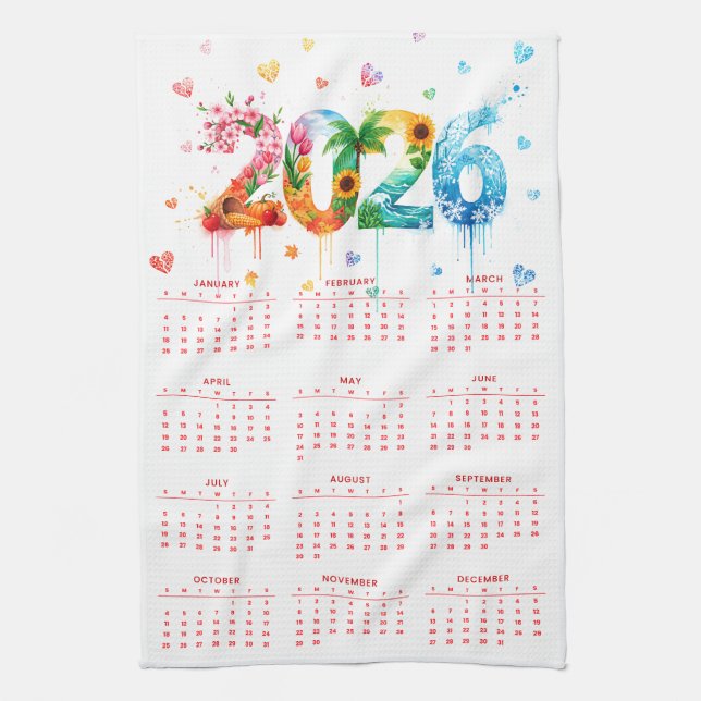Paño De Cocina Calendar 2026 with four season (Vertical)