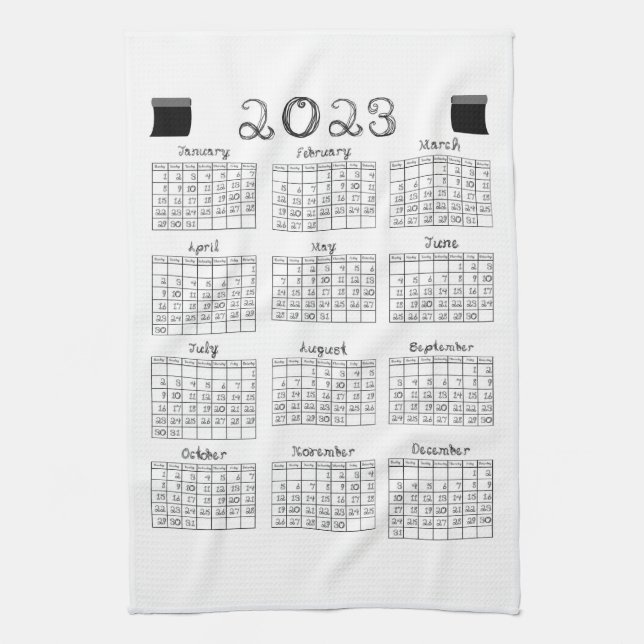 Paño De Cocina Calendario 2023 Cosecha de arte de línea de fuente (Vertical)