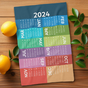 Paño De Cocina Calendario 2024 - año completo - meses divertidos 