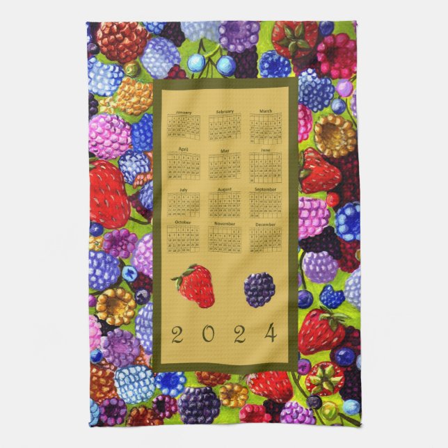 Paño De Cocina Calendario 2024 Berries Frontera Blackberry Fresa (Vertical)