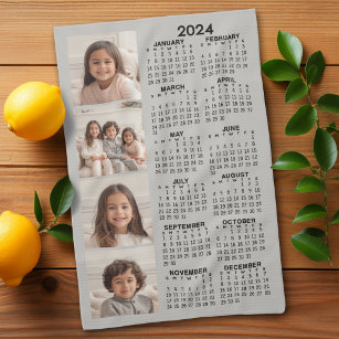 Paño De Cocina Calendario 2024 con 4 Collages de fotos - taupe