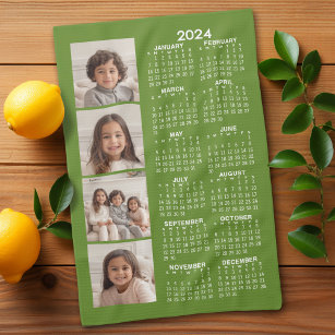 Paño De Cocina Calendario 2024 con 4 Collages de fotos - verde
