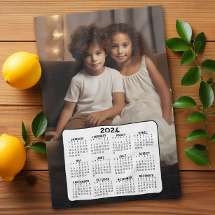 Paño De Cocina Calendario 2024 con foto - Blanco negro básico
