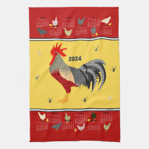 Paño De Cocina Calendario 2024 de Chicken moderno divertido