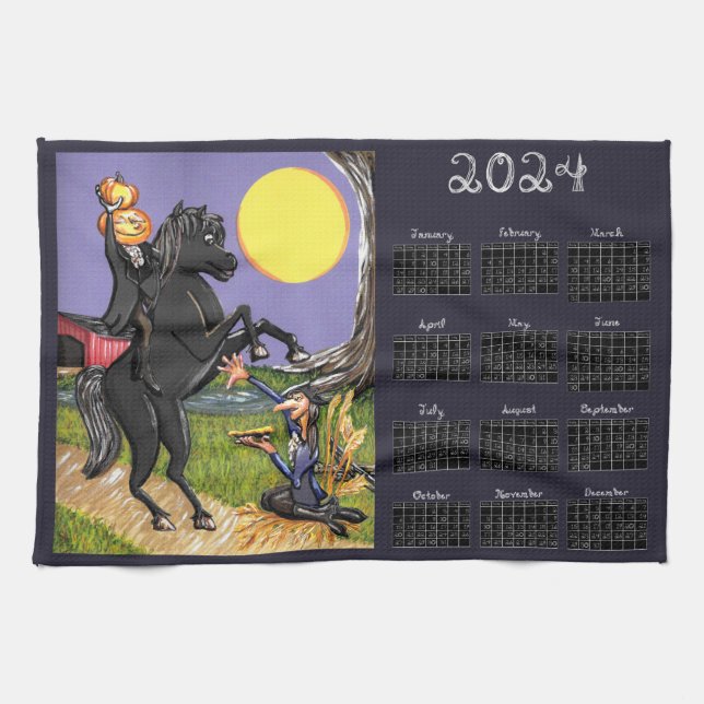 Paño De Cocina Calendario 2024 Sleepy Hollow Headless Horseman (Horizontal)