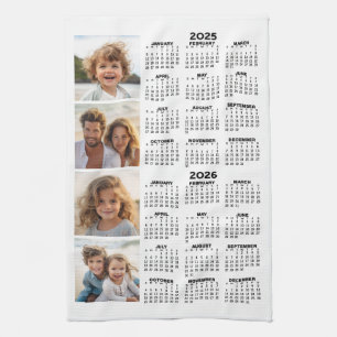 Paño De Cocina Calendario 2025 2026 con 4 Collages de fotos