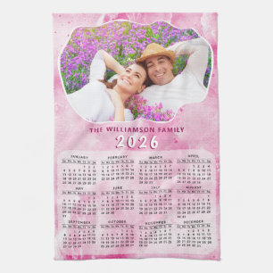 Paño De Cocina Calendario 2025 de la familia rosa de la foto del
