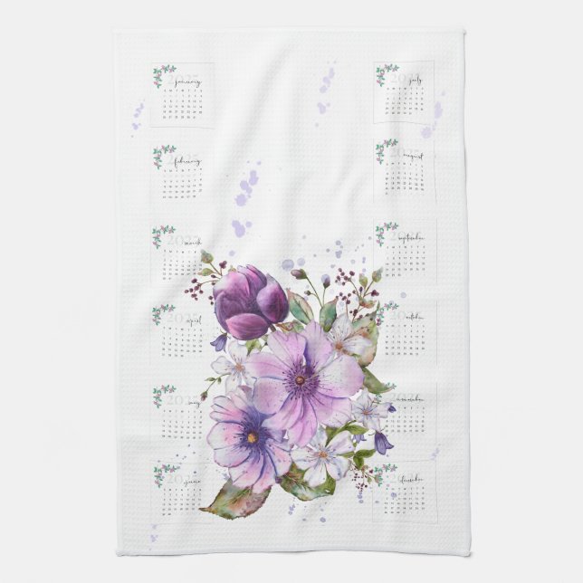 Paño De Cocina Calendario 2025, hermoso diseño floral acuático (Vertical)
