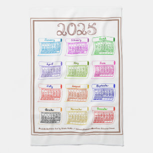 Paño De Cocina Calendario 2025 Pernos Tela Fuente 12 Meses de Col