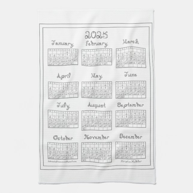Paño De Cocina Calendario 2025 Tema de coser de tela gris platead (Vertical)