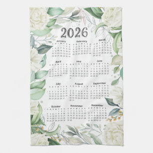 Paño De Cocina Calendario 2026 Acuarela Eucalyptus Floral Blanca