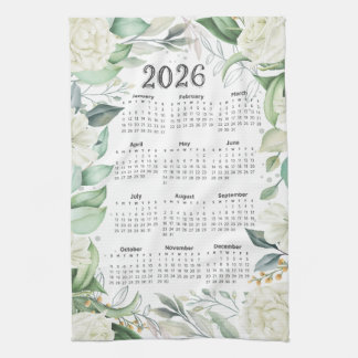 Paño De Cocina Calendario 2026 Acuarela Eucalyptus Floral Blanca
