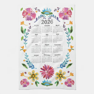 Paño De Cocina Calendario 2026 Arte folclórico floral tradicional