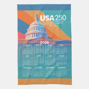 Paño De Cocina Calendario 2026 con Cúpula Capital de EE. UU. 250 