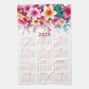 Paño De Cocina Calendario 2026 con flores