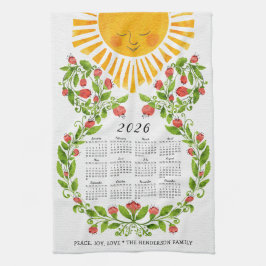 Paño De Cocina Calendario 2026 Cute Floral
