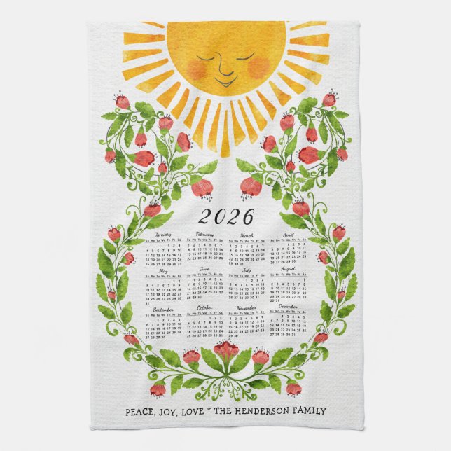 Paño De Cocina Calendario 2026 Cute Floral (Vertical)