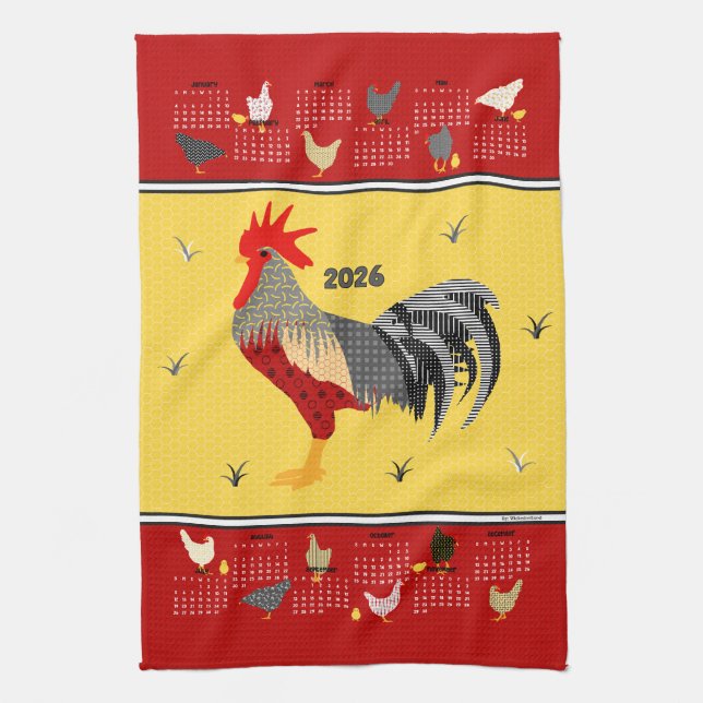 Paño De Cocina Calendario 2026 de Pollo Moderno divertido (Vertical)