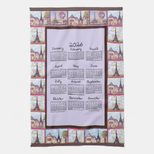 Paño De Cocina Calendario 2026 del collage inspirado en la Torre