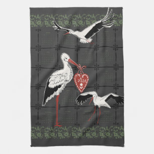 Paño De Cocina Calendario 2026 Elegante de Carbón y Musgo Folk St