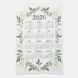 Paño De Cocina Calendario 2026 Hojas botánicas de acuarela modern