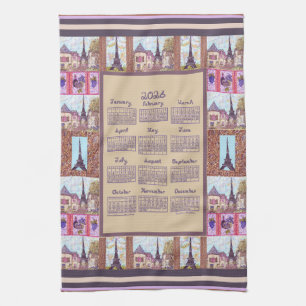 Paño De Cocina Calendario 2026 París Torre Eiffel Arte Puntillism