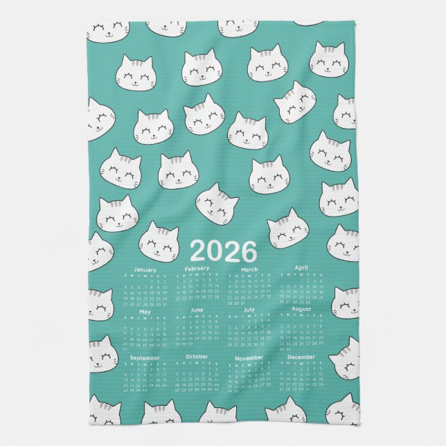 Paño De Cocina Calendario 2026 Patrón de rostros de gatos lindos (Vertical)
