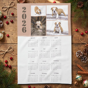 Paño De Cocina Calendario 2026 Perro Mascota 4 Collage de Fotos