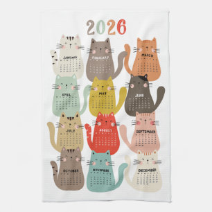 Paño De Cocina Calendario 2026 Tones terrestres gatos