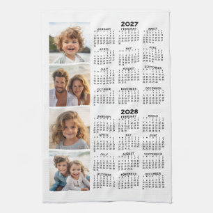 Paño De Cocina Calendario 2027 2028 con collage de 4 fotos