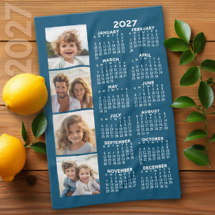 Paño De Cocina Calendario 2027 con 4 Collage de Fotos Azul