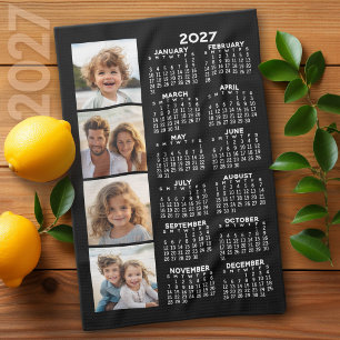 Paño De Cocina Calendario 2027 con 4 Collage de Fotos Negro