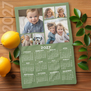Paño De Cocina Calendario 2027 con 6 Collage de Fotos - Verde Sag