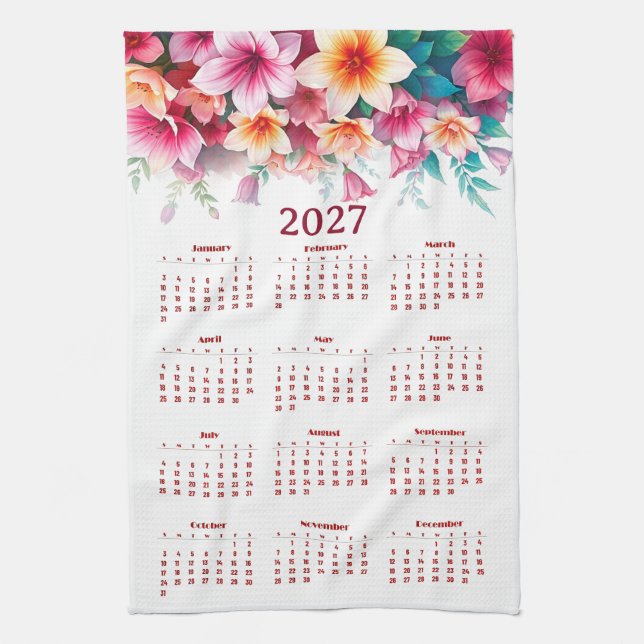 Paño De Cocina Calendario 2027 con flores (Vertical)
