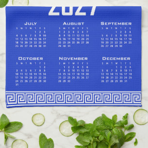 Paño De Cocina Calendario 2027, Falso Griego, Blanco sobre Azul G