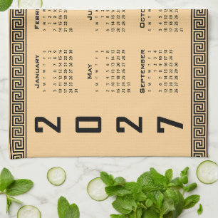 Paño De Cocina Calendario 2027, Falso Griego, Negro sobre Beige
