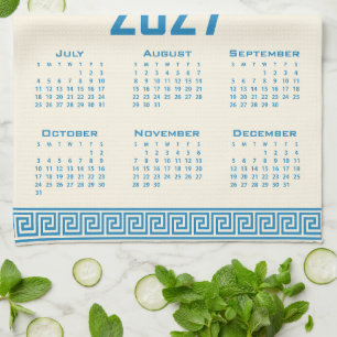 Paño De Cocina Calendario 2027, Fret Griego, Azul sobre Cosmic La