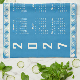 Paño De Cocina Calendario 2027, Fret Griego, Cosmic Latte sobre A