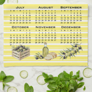 Paño De Cocina Calendario 2027, Olivos Mediterráneos Rayas Amaril