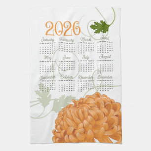 Paño De Cocina Calendario Art Nouveau Floral Chrysanthemum 2026