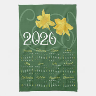 Paño De Cocina Calendario Art Nouveau Retro Floral Daffodil 2026
