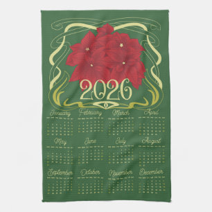 Paño De Cocina Calendario Art Nouveau Retro Floral Poinsettia 202
