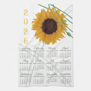 Paño De Cocina Calendario Art Nouveau Retro Floral Sunflower 2026
