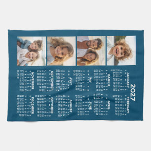 Paño De Cocina Calendario con 4 Collage de Fotos Azul
