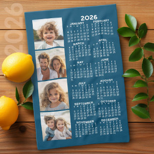 Paño De Cocina Calendario con 4 Collages de fotos azul