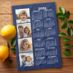 Paño De Cocina Calendario con 4 Collages de fotos - Azul marino